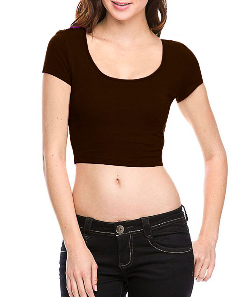 Cotton Scoop Neck Short Sleeve Cute Sexy Crop Top S~L