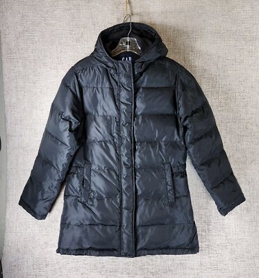 Gap Women's XS Hooded Down Puffer Jacket Fleece Lined Heavy Fill Black Nice!