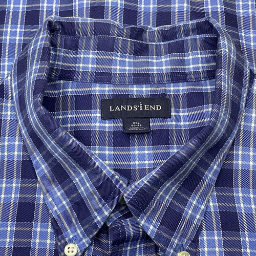 Lands’ End Hemd Herren XXL 50/52 blau kariert langarm Button Down Baumwolle Preppy