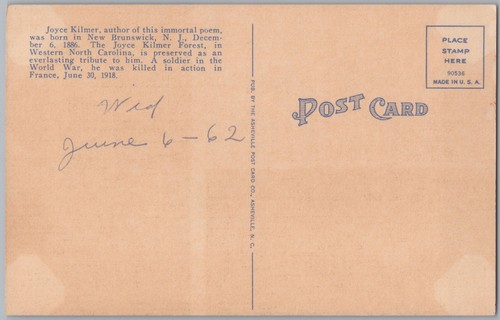 Poema Joyce Kilmer "Árboles", postal de lino - Imagen 2 de 2