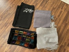 Lot of 4 Wrap Scarves Shawls Various Brands: Black; Gray; Silver; Multicolor