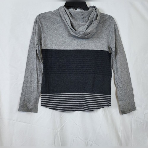 DKNY Boys Gray Black Striped Long Sleeve Hoodie 1/4 Button Shirt Sz M 10/12 - Picture 6 of 7