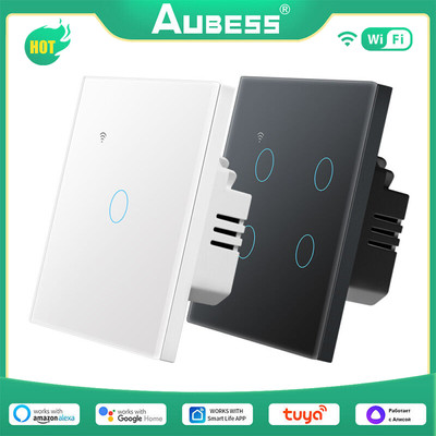 1-4 Gang Tuya WiFi Smart Lichtschalter Glas Touch Wandschalter für Alexa Google