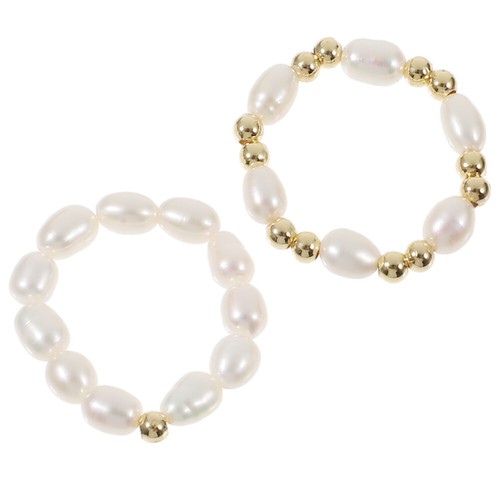 2 Pcs 戒 Barque Pearl Rings Jewelry for Women Lovers Decorative Finger
