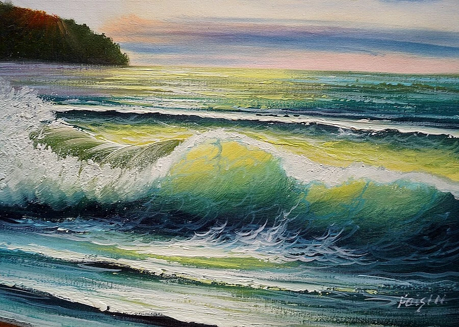 Ölbild Meeresstrand, Wellen, Küstenlandschaft, ÖLGEMÄLDE HANDGEMALT F:50x60cm - Bild 4 von 4