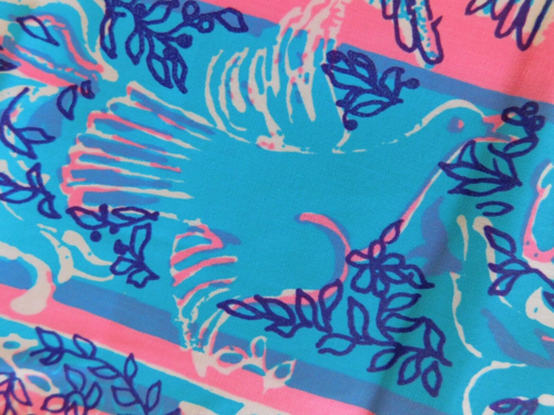 VTG Birds & Bees Zuzek Key West Hand Print Fabric blue pink cotton material 1 yd - Picture 3 of 24