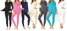Womens Winter Ultra-Soft Fleece Lined Thermal Top & Bottom Underwear Set