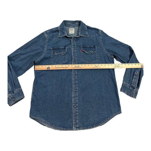 Levis Denim Metal Snap Western Shirt Men XL Red Tab Long Sleeve Grunge Trucker - Picture 6 of 10