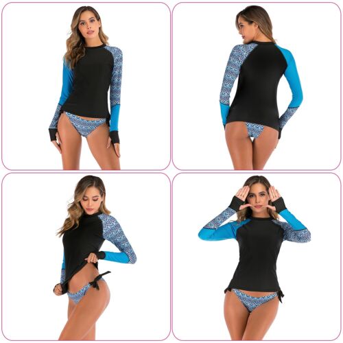 Women 2 Piece UV Rash Guard Bathing Suit Long Sleeve Swimsuit Surfing Wetsuit - Picture 5 of 7