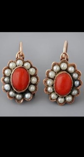 Pendiente colgante Art Deco corte ovalado simulado coral naranja plata de ley 925 - Imagen 3 de 3