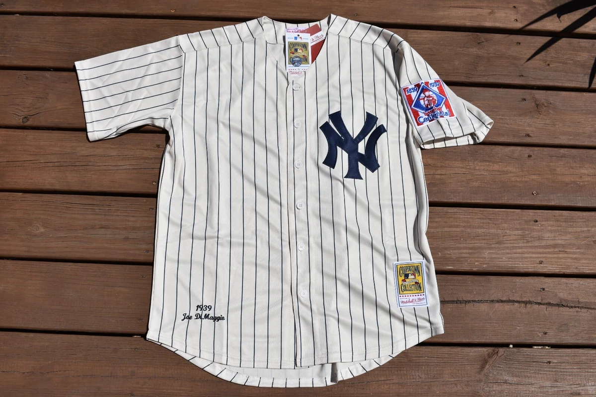 New!! Joe Dimaggio New York Yankees Cream Pinstripe Baseball Jersey Men's  Small