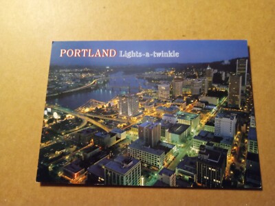 Portland Lights a Twinkle The Lazy Willamette River Glides By - Old Postcard