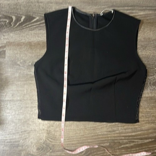 Alice + Olivia Black Crew Neck Crop Tank with Lace Side Panel and Leather Trim - Picture 6 of 6