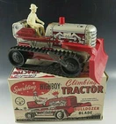 MARX 1950s CLIMBING TRACTOR SPARKLING BULLDOZER BLADE HIGHBOY WINDUP TOY TIN MIB