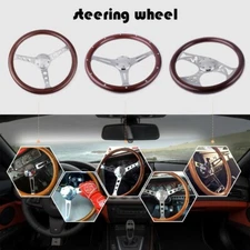 6 Bolt 15''  380mm Wood Grain Trim Classic Wooden Steering Wheel Chrome Spoke
