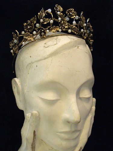 VINTAGE GOLD ROMANTIC FLOWER LEAF PEARL BEAD CRYSTAL CROWN TIARA BRIDAL WEDDING - Picture 11 of 12