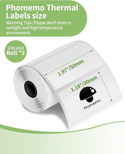 3Rolls 50x30mm Self-Adhesive Thermal Printer Label for Phomemo M110 M220 Printer - Afbeelding 2 van 6