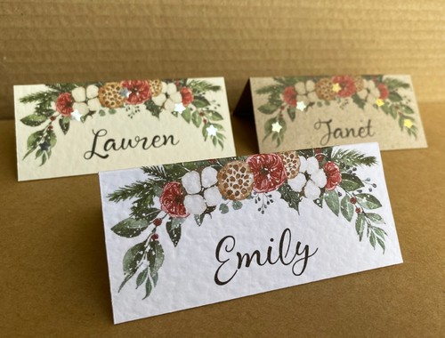 6x table place name CARDS Christmas greenery red white flowers wedding seating - Imagen 3 de 8