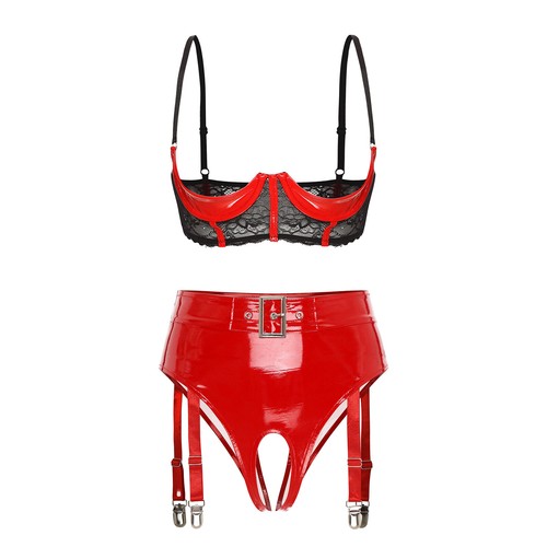 Women Lingerie Underwired Underwear PVC Nightwear High Waist Clubwear Liquid - Picture 12 of 29