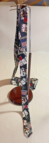 Vintage Beverly Hills Polo Club Navy Polyester Necktie Deck Of Playing Cards - Picture 2 of 5