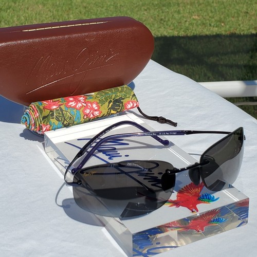 Maui Jim "HONOLUA BAY" 516-03 Gloss Blue RIMLESS TITANIUM WRAP Frame/Grey Lenses - Picture 8 of 22