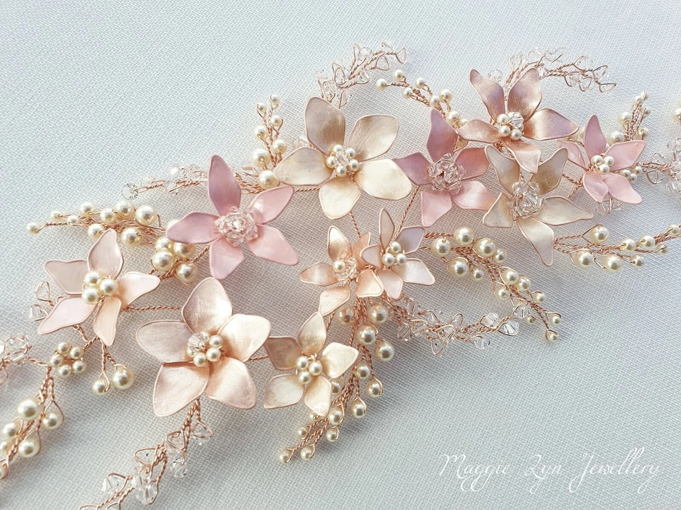 Rose Gold hair vine, flower crown headpiece, hair accessory, Blush pink & ivory - Image 4 of 4