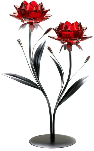 BEAUTIFUL RED FLOWERS LOVE DOUBLE VOTIVE CANDLE HOLDER ** NIB - Picture 9 of 11
