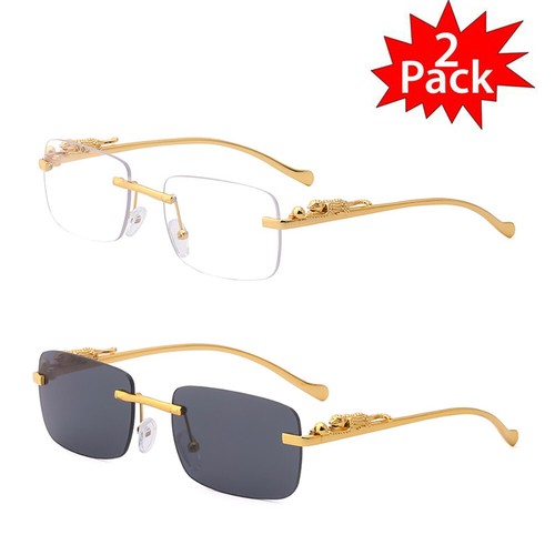 Fashion Men's Women Square Hip Hop Sunglasses Luxury Gold Rimless Clear Glasses - Picture 28 of 33