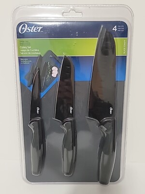 Oster Slice Craft 4 Piece Cutlery Knife Set with Cutting Board in Black New