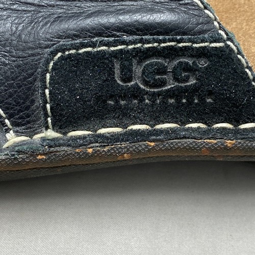 Ugg Flip Flops Women's 11 Sandals Slippers Shearling Lined Thong Black Leather - Picture 7 of 8