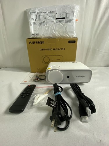 Agreago GC777 White Remote Control 1080P Video Projector With User Manual