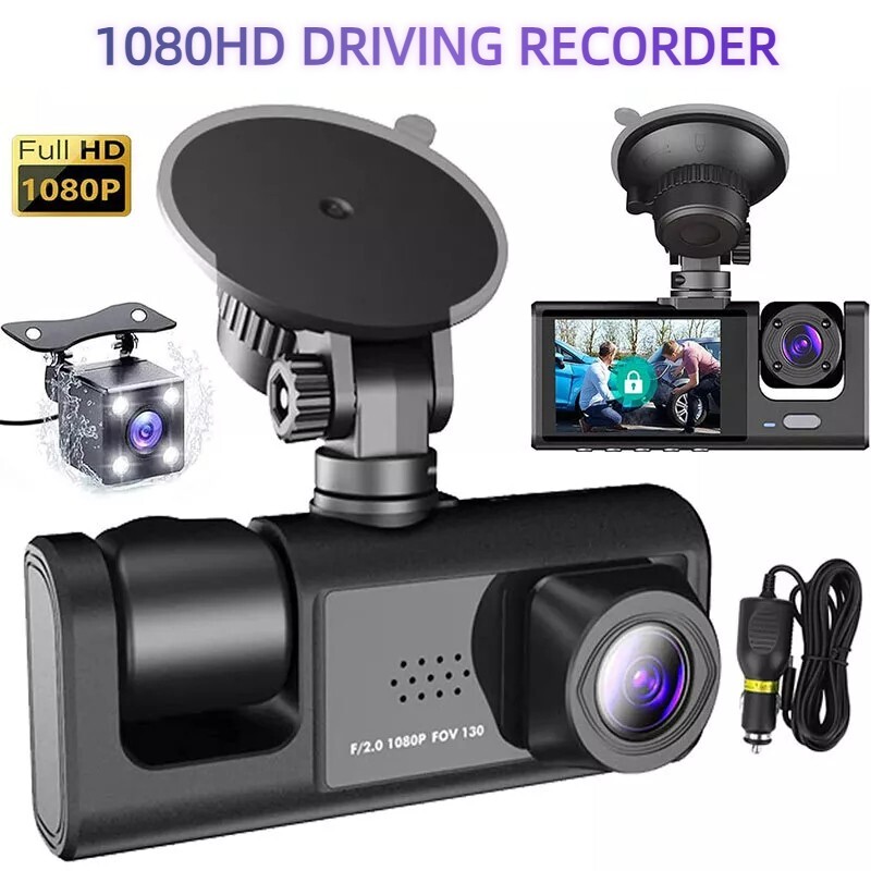 Dual Lens Dash Cam with 1080P HD Front Rear Inside G-Sensor Video Recorder-image