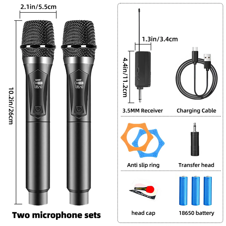 2025 Neue Wireless Mikrofon Kabellos Systemverbund Mikrofone Karaoke Receiver x2 - Bild 3 von 4