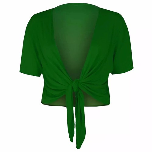 Ladies Plain Cap Short Sleeve Tie Up Front Bolero Shrug Cropped Cardigan Top UK - Picture 12 of 23