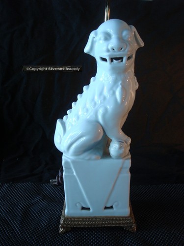 Blanc de Chine Porcelain Lamp Pair Vintage Port 68 Foo Dog 29 inches tall - Picture 5 of 9
