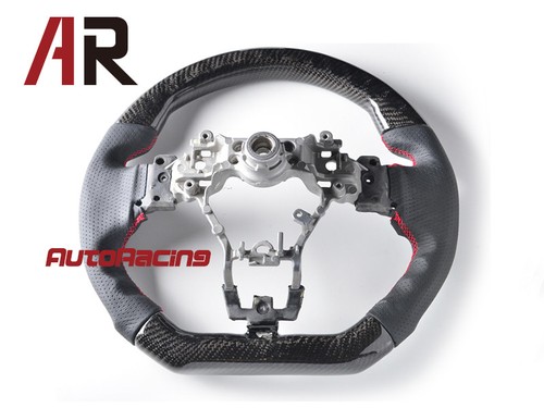 Steering Wheel Carbon Fiber w/ Leather Red Stitching Fit 15-18 Subaru WRX STi - Picture 2 of 4