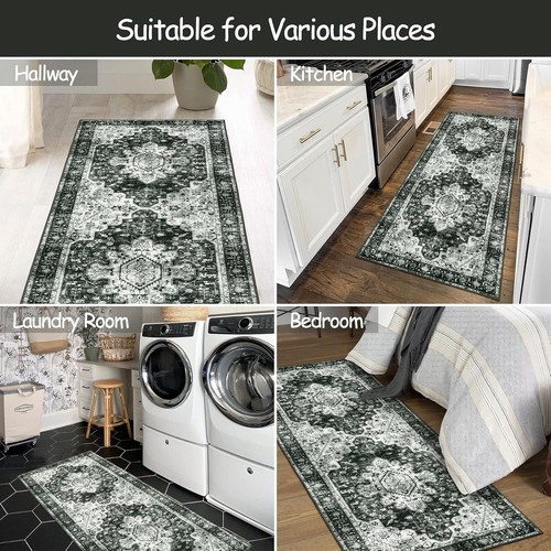 Elegant Washable Floral Medallion Runner Rug - Non-Slip, 2x6 for High Traffic - Picture 8 of 9