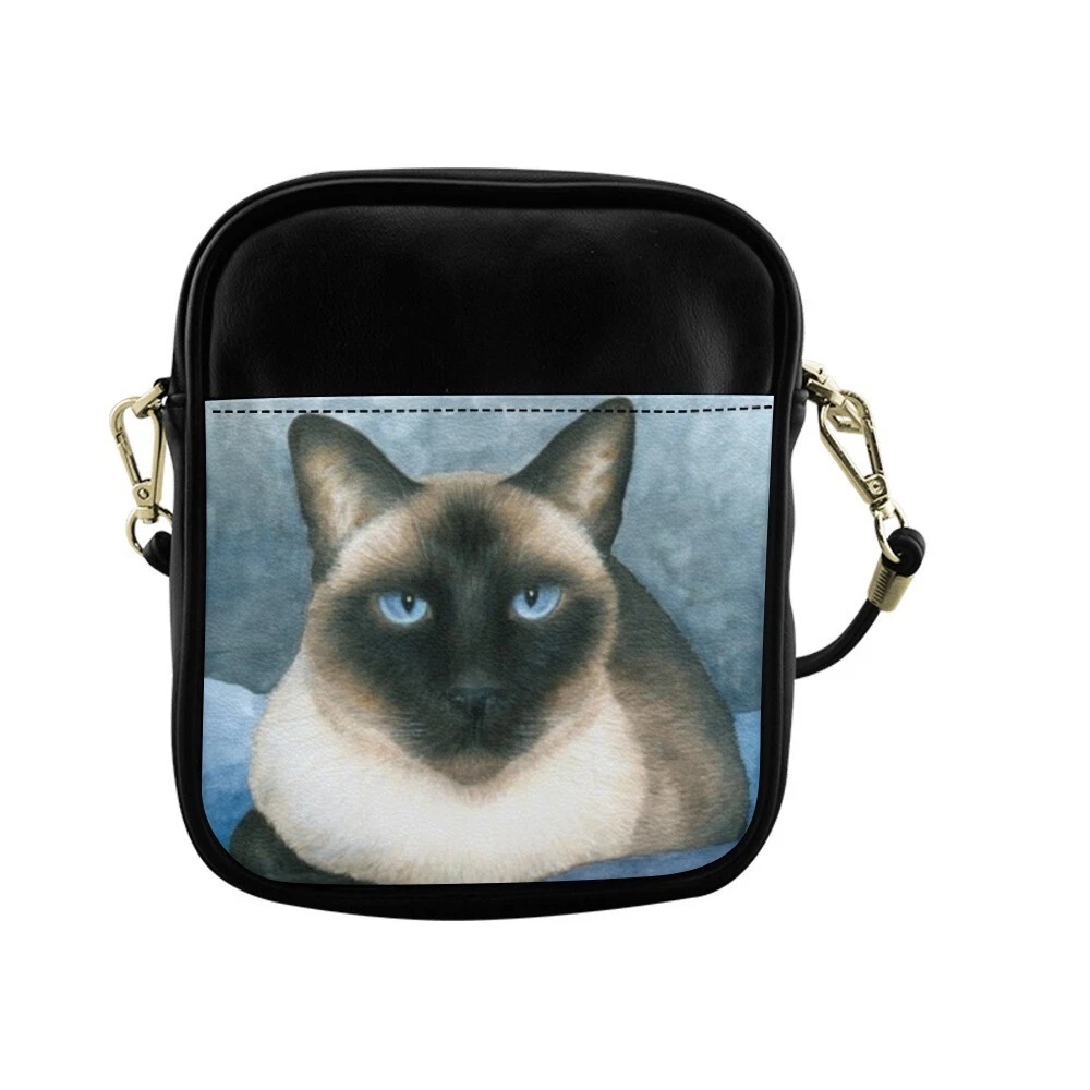 Small Sling Bag Shoulder strap Siamese Cat 547 Blue art by Lucie