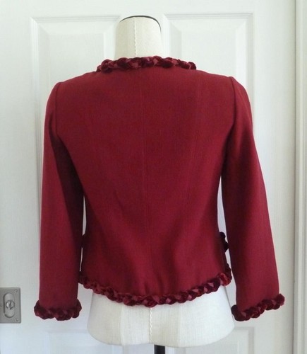 NWT Rickie Freeman Teri Jon Wool Wine Velvet+Satin Braid Trim+Bow Jacket 6 $495 - Picture 3 of 20