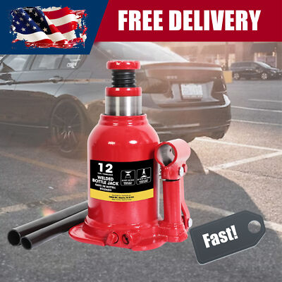 #ad BIG RED 12 Ton Torin Welded Hydraulic Stubby Low Profile Bottle Jack Red Torin $39.99