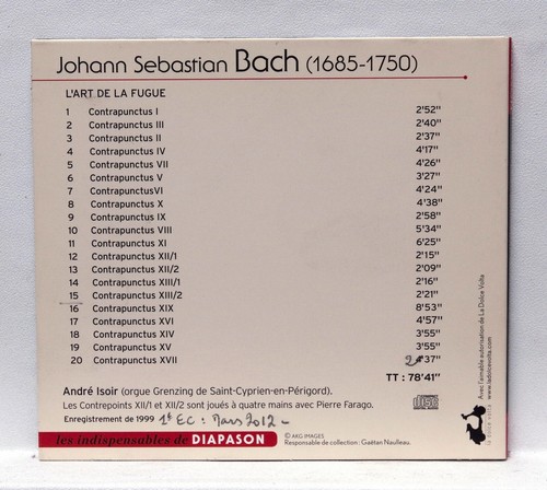 ANDRE ISOIR ⸺ JS BACH the art of fugue ⸺ DIAPASON D'OR CD NM - Picture 2 of 2