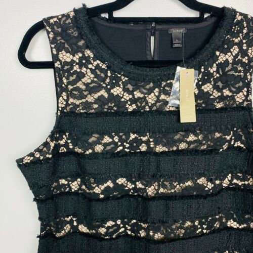 Neu mit Etikett J. Crew Nude und Schwarz Fransen Top in Tweed und Spitze Ärmellos Größe Large - Bild 4 von 6