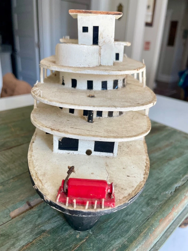 古董木制海洋衬里蒸汽船民间艺术手工制作 — 第 4/4 张图片