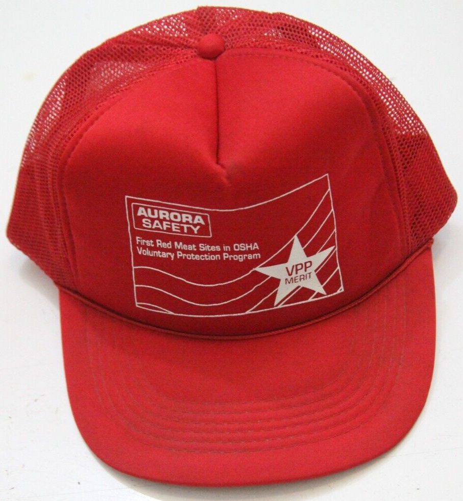 Vintage Aurora Safety Red White Polyester Snap Back Adult Baseball Hat Cap HH33