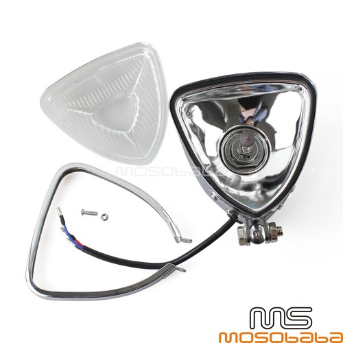 Faro estilo retro triángulo cromado para motocicleta para Harley Chopper Café Racer - Imagen 8 de 12