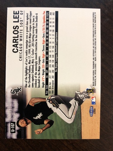 CARLOS LEE 1999 FLEER UPDATE RC ROOKIE CARD BASEBALL CARD # U-107 White Sox - Picture 2 of 2