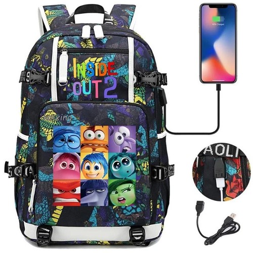 Inside-Out 2 Mochila Negra Bolsa de Libros Mochila Escolar USB Laptop Bolsos de Hombro - Imagen 31 de 51