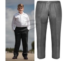 KIDS STURDY FIT SCHOOL TROUSERS PLUS SIZE, HALF ELASTICATED,  4 to 17 Years