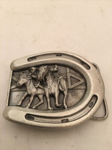 VINTAGE 1984 **BULLDOGGING** RODEO WESTERN & COWBOY BERGAMOT BELT BUCKLE Q-L46 - Picture 2 of 3