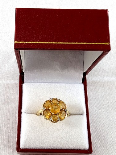 14K Yellow Gold Citrine & Diamond Floral Ring Size 7.25 - Picture 2 of 8